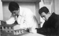 Filip Kumbatovič Kalan s kolegom - Asistent v seminarju prof. arh. Ivana Vurnika, Ljubljana, 1935/36.