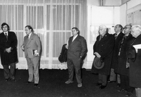 Razstava Molière na slovenskem odru - Otvoritev razstave: Mestna galerija Ljubljana, 10. 1. 1975.
Skrajno levo: Bibič, Kumbatovič