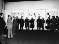 Razstava Molière na slovenskem odru - Otvoritev razstave: Mestna galerija Ljubljana, 10. 1. 1975.
Skrajno levo: Bibič, Kumbatovič